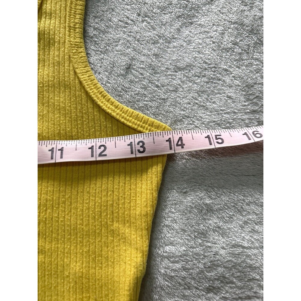 Women's girls crop top yellow mustard wide strap vneck form fitting teens girly - Picture 3 of 4